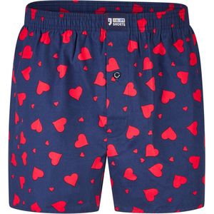 Happy Shorts - Wijde Boxershort - Blauw - 100% Katoen - Hartjesprint