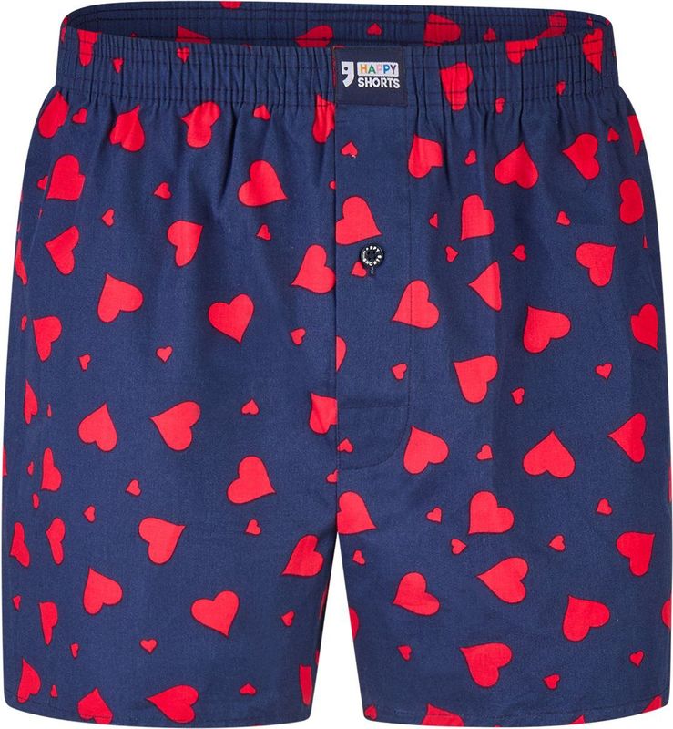 Happy Shorts - Wijde Boxershort - Blauw - 100% Katoen - Hartjesprint