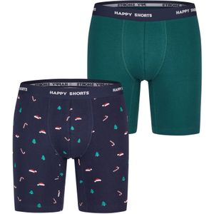 Happy Shorts - Kerst - Boxershorts - Groen/Blauw - 2-Pack, Katoenmix, Lange Pijpen