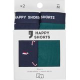 Happy Shorts - Kerst - Boxershorts - Groen/Blauw - 2-Pack, Katoenmix, Lange Pijpen