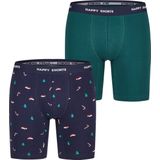 Happy Shorts - Kerst - Boxershorts - Groen/Blauw - 2-Pack, Katoenmix, Lange Pijpen