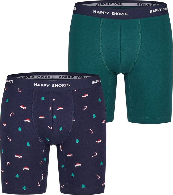 Happy Shorts - Kerst - Boxershorts - Groen/Blauw - 2-Pack, Katoenmix, Lange Pijpen