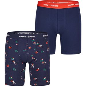 Happy Shorts - Kerst - Boxershorts - Blauw - 2-Pack, Katoenmix, Lange Pijpen