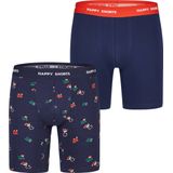 Happy Shorts - Kerst - Boxershorts - Blauw - 2-Pack, Katoenmix, Lange Pijpen
