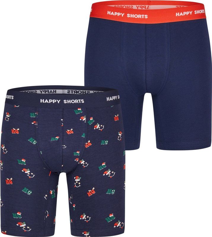 Happy Shorts - Kerst - Boxershorts - Blauw - 2-Pack, Katoenmix, Lange Pijpen