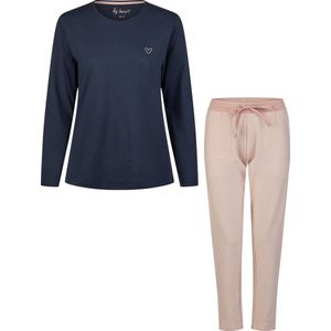 By Louise - Lange Dames Pyjama - Blauw - Roze - 100% Jersey Katoen