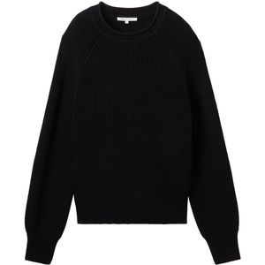 Pullover - Lichte Ballonmouwen - Zacht Katoen - Ronde Hals - Zwart