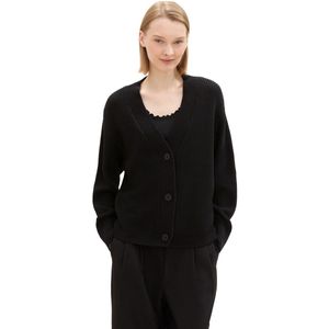 TOM TAILOR - Cardigan - Deep Black - Katoen - Klassiek Gebreid Vest