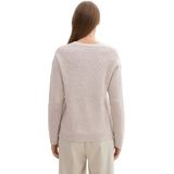 TOM TAILOR - Trui - Beige - Knitwear - V-hals - Losse Pasvorm - Lange Mouw