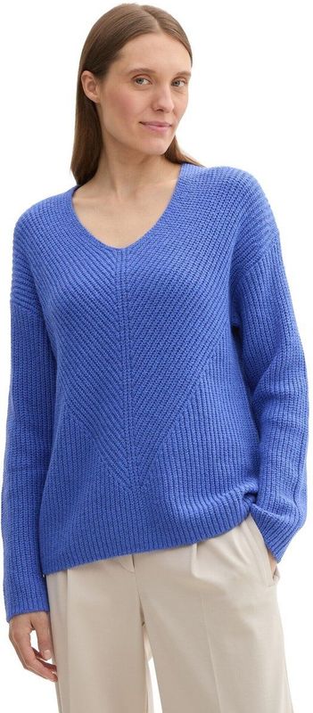 TOM TAILOR - Gebreide Trui - Preppy Jean Blue Melange - Dames - V-hals