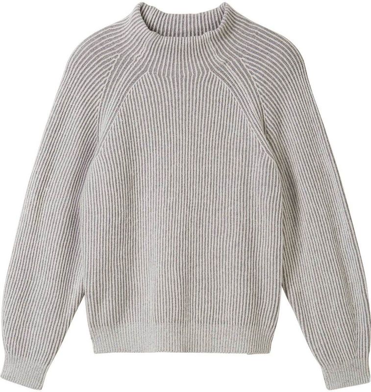 Tom Tailor - Trui - Explicit Grey - Ribstructuur - Staande Kraag - Regular Fit