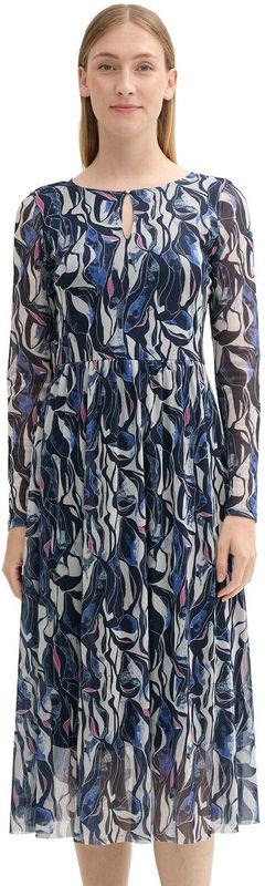 A-lijn Jurk - Midi-Lengte - Zwart - Polyester - Semi-Transparante Mouwen