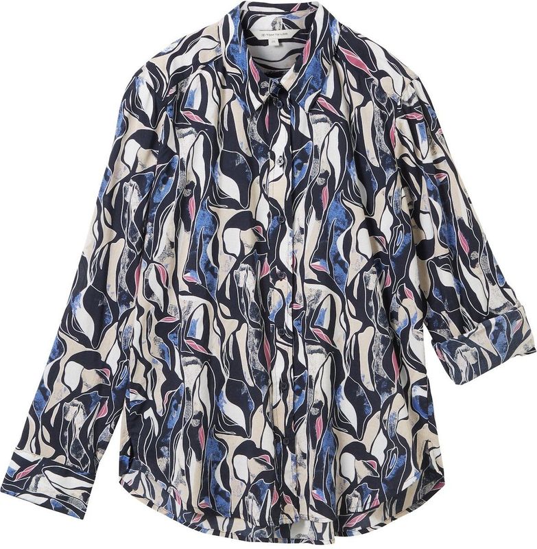 Blouse - Geprint - Katoen/Modal - Lange Mouwen - Met Kraag en Knoopsluiting