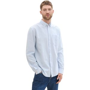 TOM TAILOR Regular fit herenhemd met geborduurd logo op de borstzak, 35962 - Wit Lichtblauwe Streep, L