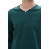 TOM TAILOR Basic pullover voor heren met V-hals van katoen, 36296 - Dark Tree Green Melange, L