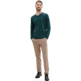 TOM TAILOR Basic pullover voor heren met V-hals van katoen, 36296 - Dark Tree Green Melange, L