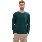 TOM TAILOR - 36296 - Gebreide Trui - Dark Tree Green Melange - Katoen, V-hals, Regular Fit