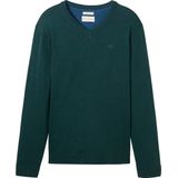 TOM TAILOR Basic pullover voor heren met V-hals van katoen, 36296 - Dark Tree Green Melange, L