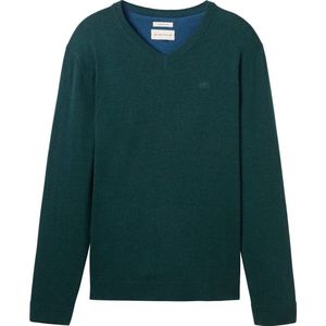 TOM TAILOR Basic pullover voor heren met V-hals van katoen, 36296 - Dark Tree Green Melange, L