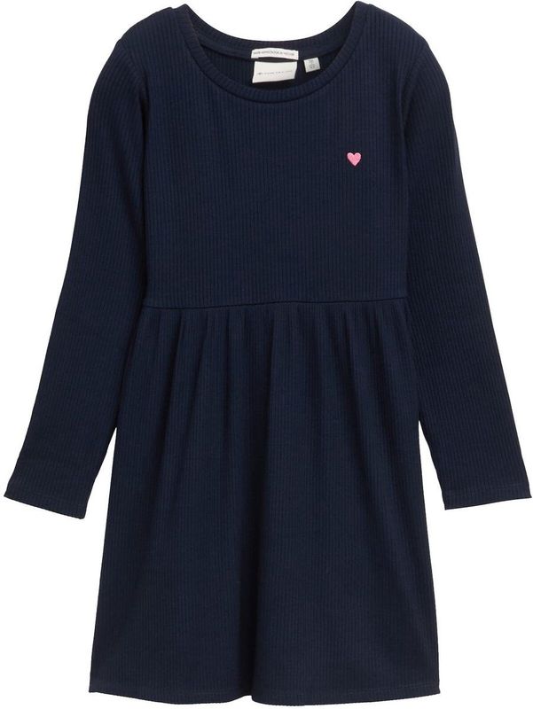TOM TAILOR - 10668 - Stretchjurk - Sky Captain Blue - Geribbelde Structuur, Lange Mouwen, Hartprint