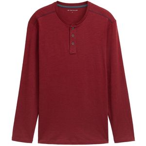TOM TAILOR - Shirt - Donkerrood - Lange Mouw - Henley Hals