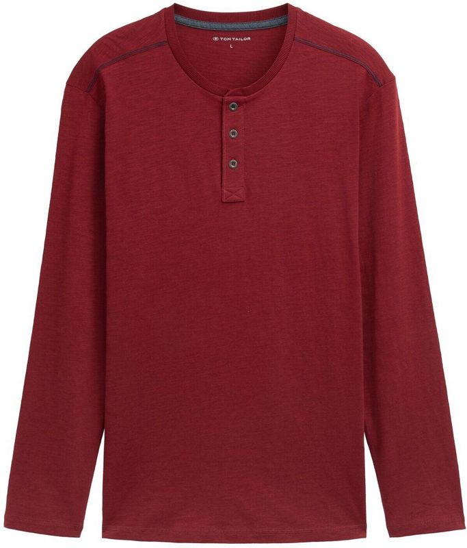 TOM TAILOR - Shirt - Donkerrood - Lange Mouw - Henley Hals