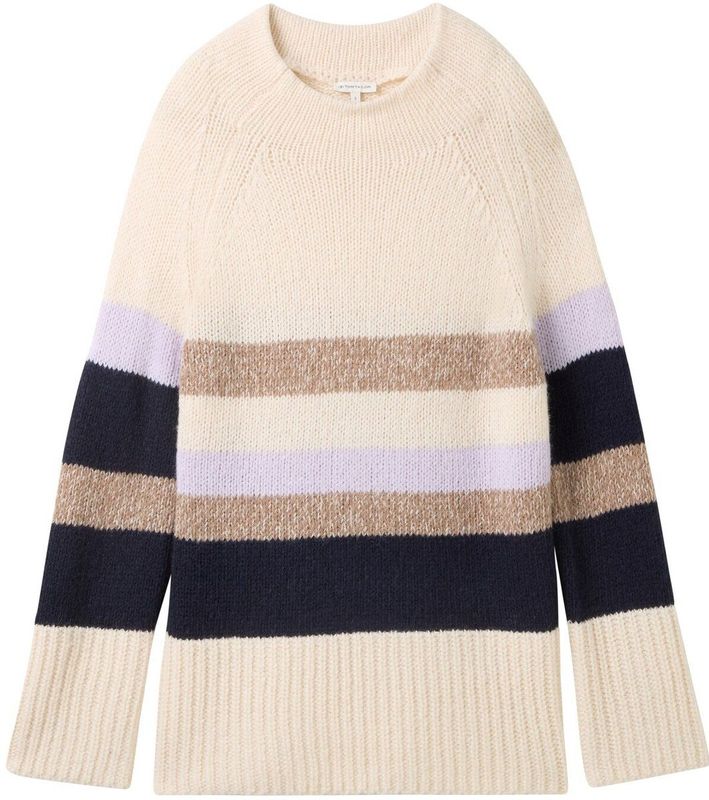 TOM TAILOR - Trui - Crème - Camel - Navy - Gestreept - Lange Mouwen