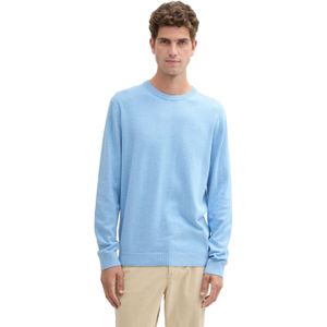 Pullovers - Sky Blue Dark Melange - Geborduurd Logo - Regular Fit