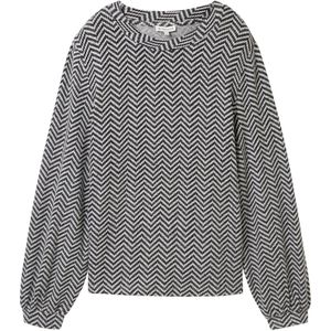 TOM TAILOR - T-shirt - Printed Heringbone Structuur - Zacht - Lange Mouwen