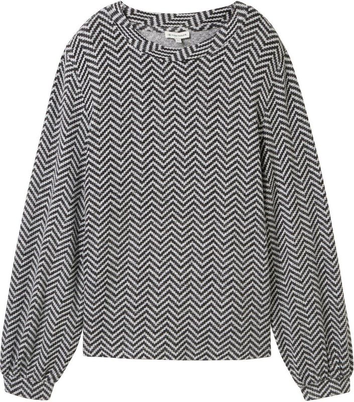 TOM TAILOR - T-shirt - Printed Heringbone Structuur - Zacht - Lange Mouwen