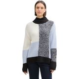 TOM TAILOR - 1044093 - Damestrui - Zwart en Blauw - Moderne Wollen Trui met Rolkraag