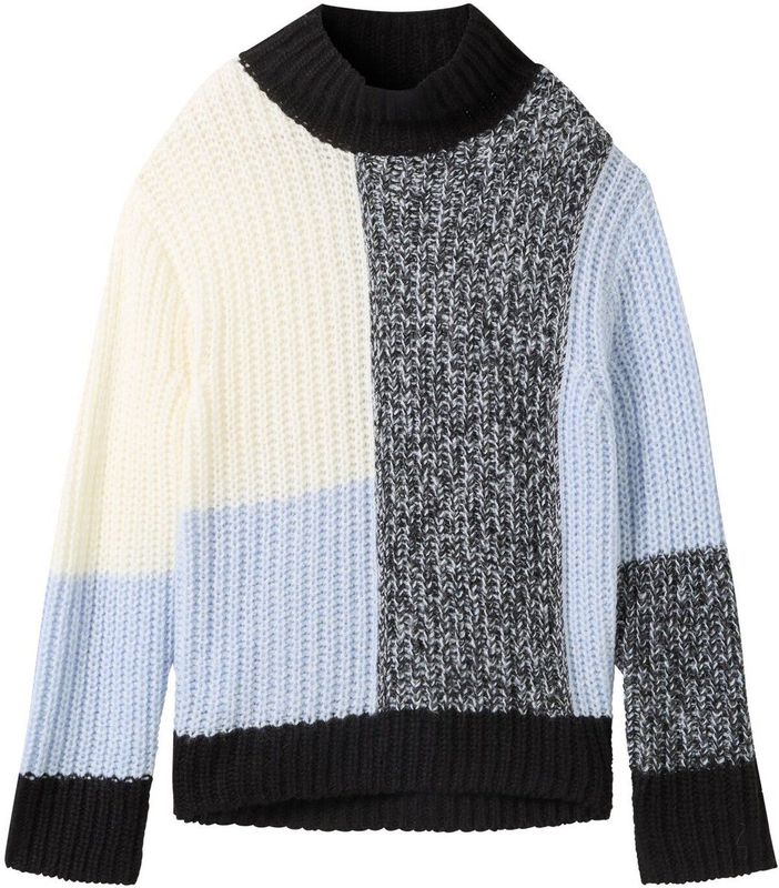 TOM TAILOR - 1044093 - Damestrui - Zwart en Blauw - Moderne Wollen Trui met Rolkraag