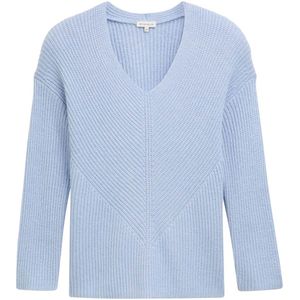 Tom Tailor - Gebreide Trui - Lichtblauw - V-hals - Lange Mouw