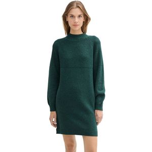 Tom Tailor Denim - Gebreide Jurk - Midnight Forest Green Mélange - Met Ribstructuur