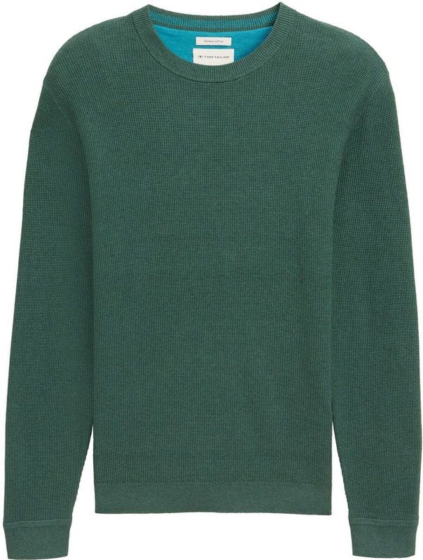 Tom Tailor - STRUCTURED CREWNECK Pullover - Groen - Regular Fit - Ronde Hals
