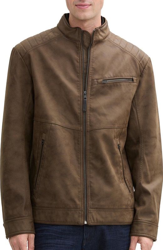 Tom Tailor - Leren Bikerjack - Sky Suede - Regular Fit - 100% Polyurethaan