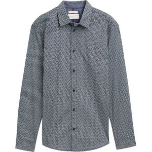 Tom Tailor - Printed Stretch - Overhemd - Ecru - 97% Katoen, 3% Elastaan