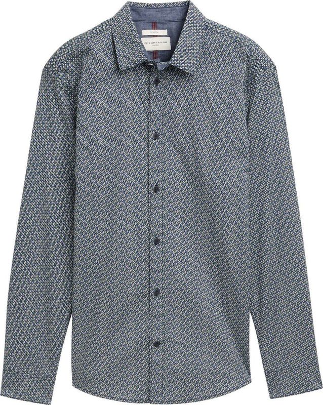 Tom Tailor - Printed Stretch - Overhemd - Ecru - 97% Katoen, 3% Elastaan