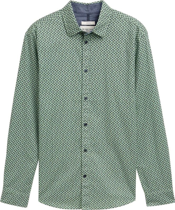 Tom Tailor - 1045934xx10 - Overhemd - Groen - 97% Katoen, 3% Elastan, Regular Fit