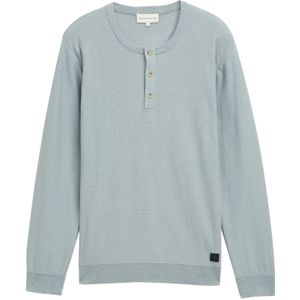 TOM TAILOR - Trui - Pastelgroen - Knitwear - Geribbelde Kraag, Knoopsluiting, Henley Hals