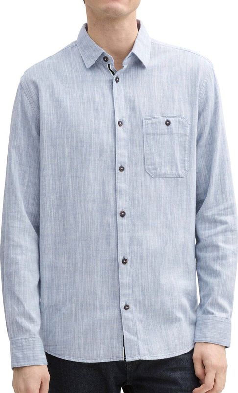 TOM TAILOR - 1043804 - Herenhemd - Marineblauw/Wit - Dobby Katoen met Borstzak