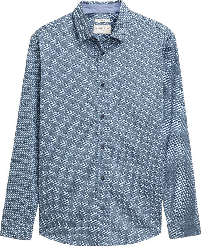 Tom Tailor - Overhemd - Blauw/Wit - Katoen/Elastaan