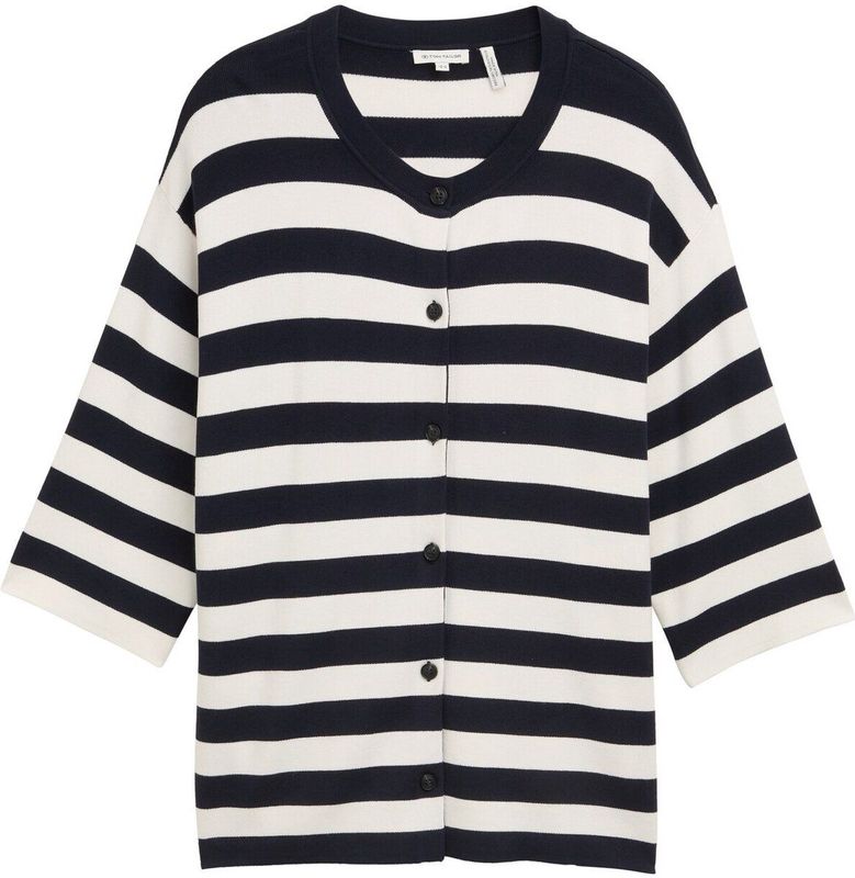 TOM TAILOR Plussize Cardigan gebreide jas voor dames, 37734 - Navy Offwhite Block Stripe, 54 Grote maten