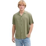 Tom Tailor Denim - Vrijetijdsoverhemd - Effen - Relaxed Fit - Korte Mouwen - Mix van Viscose en Linnen