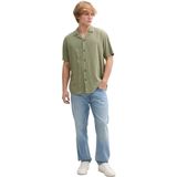 Tom Tailor Denim - Vrijetijdsoverhemd - Effen - Relaxed Fit - Korte Mouwen - Mix van Viscose en Linnen