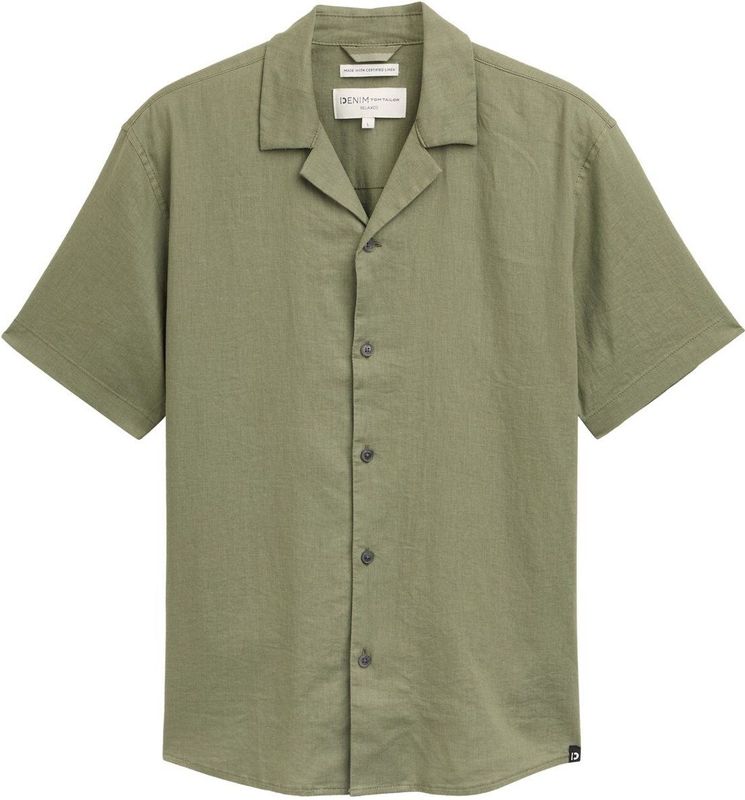 Tom Tailor Denim - Vrijetijdsoverhemd - Effen - Relaxed Fit - Korte Mouwen - Mix van Viscose en Linnen