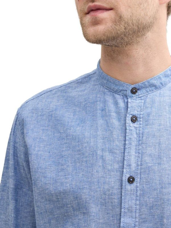 Tom Tailor - Regular Fit - Vrijetijdsoverhemd - Mix van Katoen en Linnen - All-over Motief