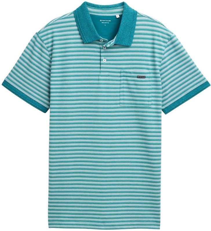 TOM TAILOR - Poloshirt - Petrol/Wit - Gestreept - Katoen