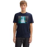 TOM TAILOR - Shirt - Donkerblauw - Ronde Hals - Kwartmouw