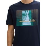 TOM TAILOR - Shirt - Donkerblauw - Ronde Hals - Kwartmouw